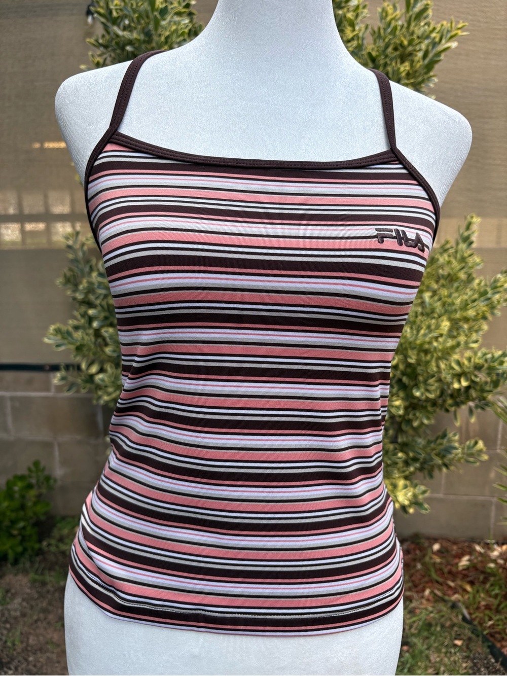 Vintage FILA Womens Striped Cami Tank Top Made In USA Pink Brown Y2K Sporty XS S